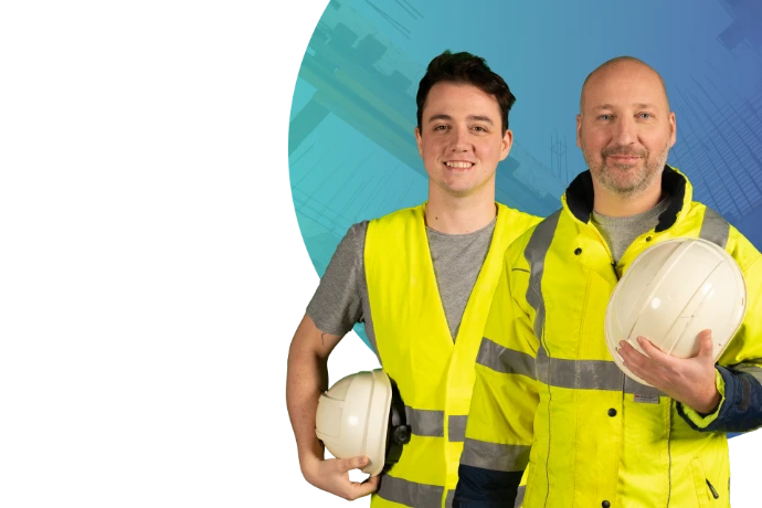 Twee mannen in reflecterend jassen en helmen